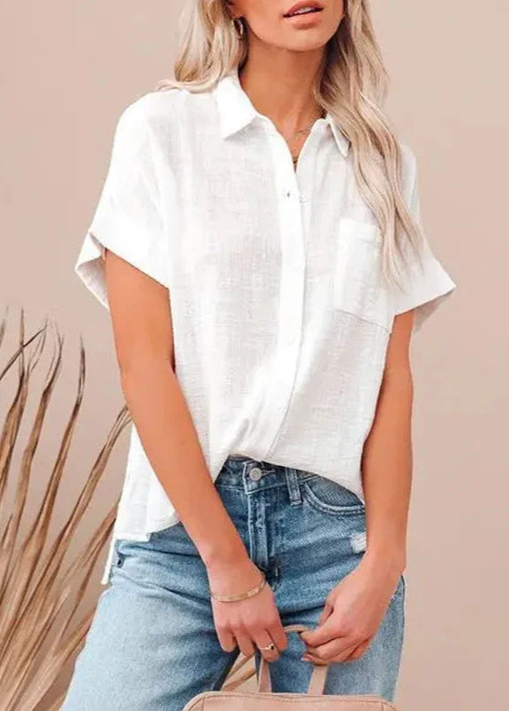 Camisa Feminina de Manga Curta de Linho