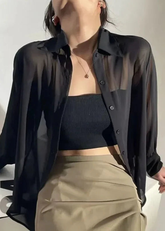 Camisa Feminina Transparente Manga Longa