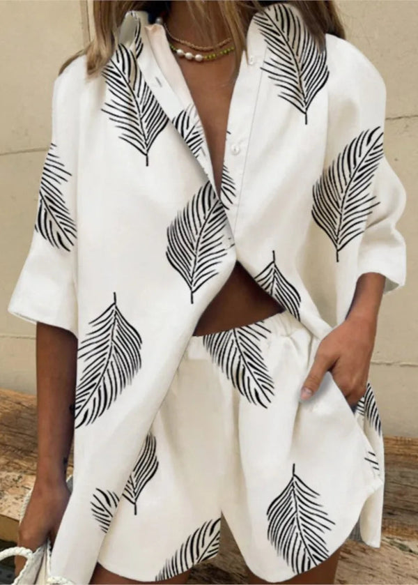 Conjunto Feminino Casual Estampado Camisa e Short