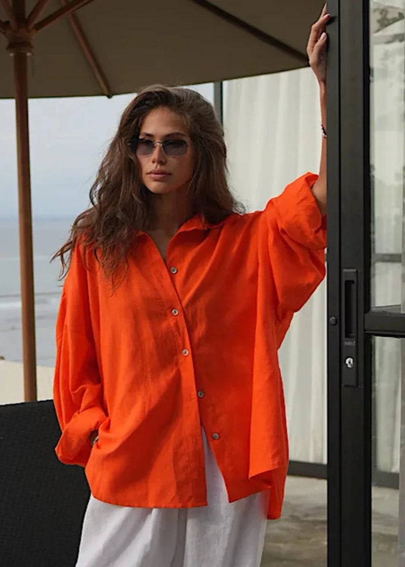 Camisa Feminina Manga Longa de Algodão