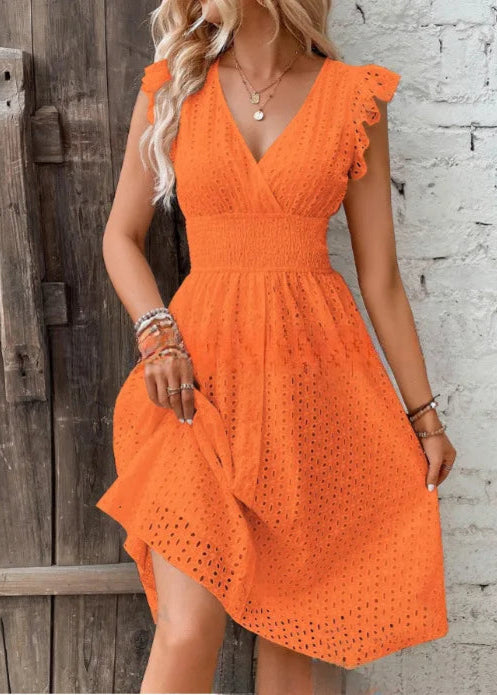 Vestido Feminino Midi em Laise com Babado