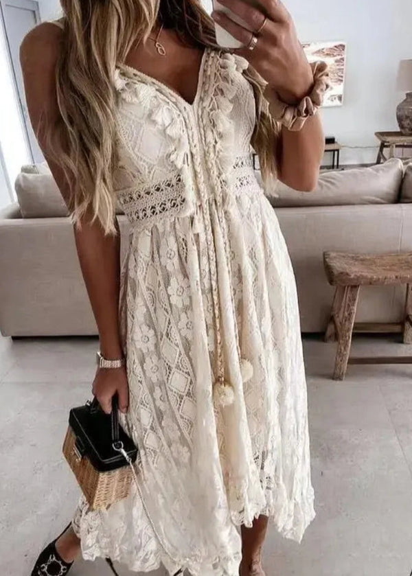 Vestido Feminino Longo de Renda sem Manga