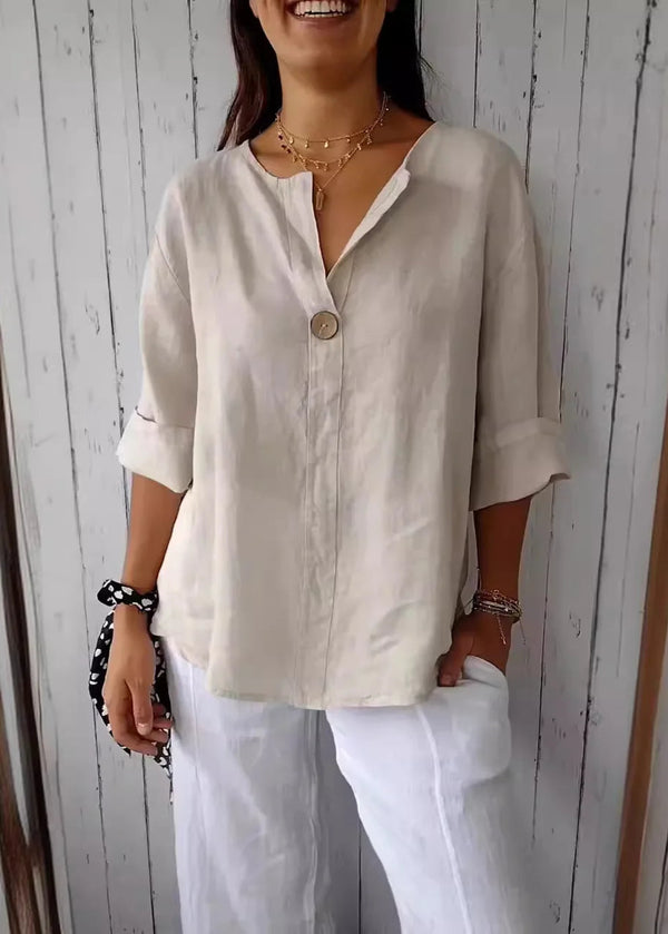 Blusa Feminina de Linho Decote em V