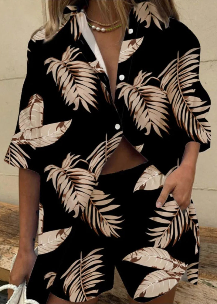 Conjunto Feminino Casual Estampado Camisa e Short