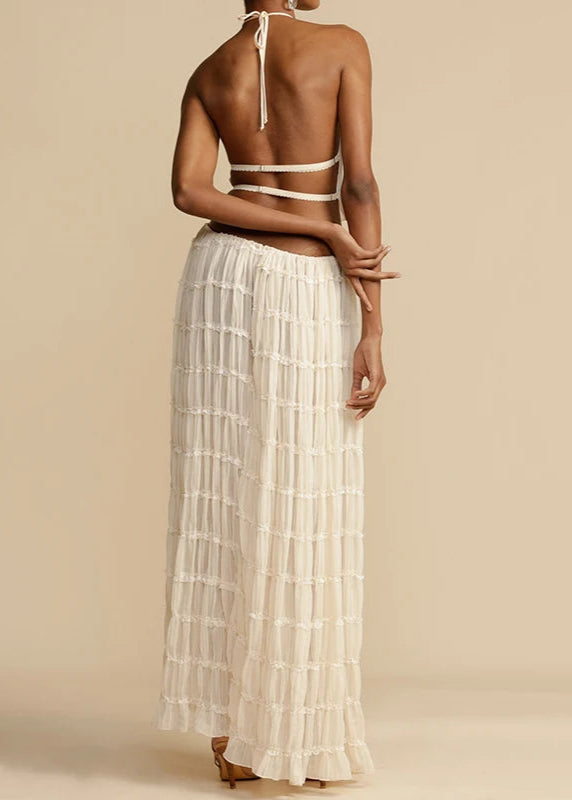 Conjunto Feminino Cropped e Saia Longa Franzido