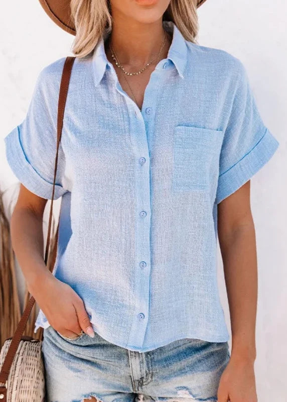 Camisa Feminina de Manga Curta de Linho