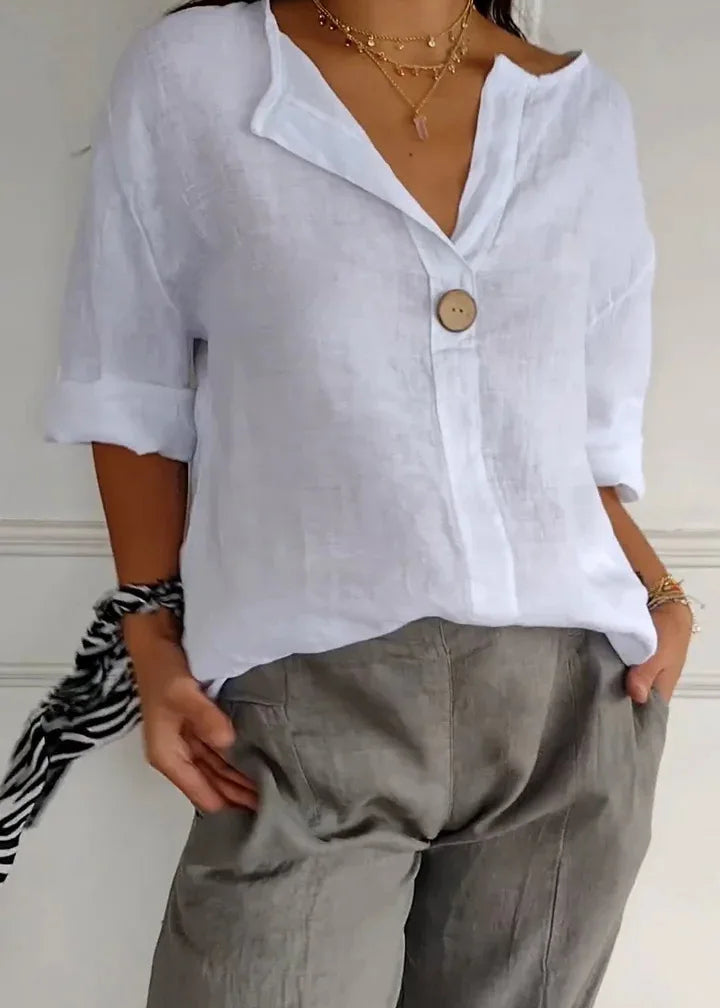 Blusa Feminina de Linho Decote em V