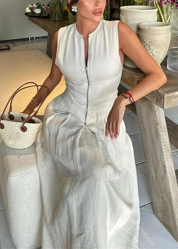 Vestido Feminino Longo Elegante Sem Manga