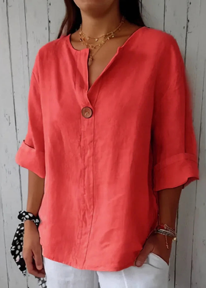 Blusa Feminina de Linho Decote em V