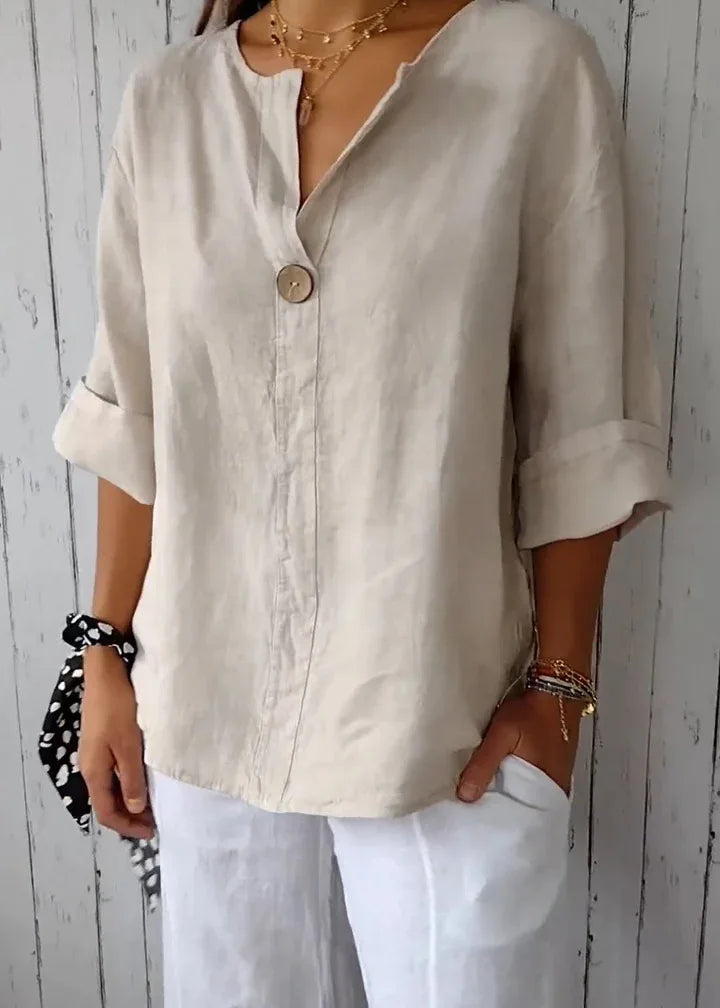 Blusa Feminina de Linho Decote em V