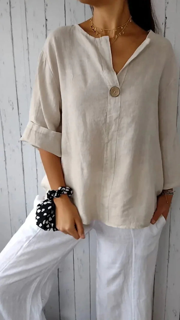 Blusa Feminina de Linho Decote em V