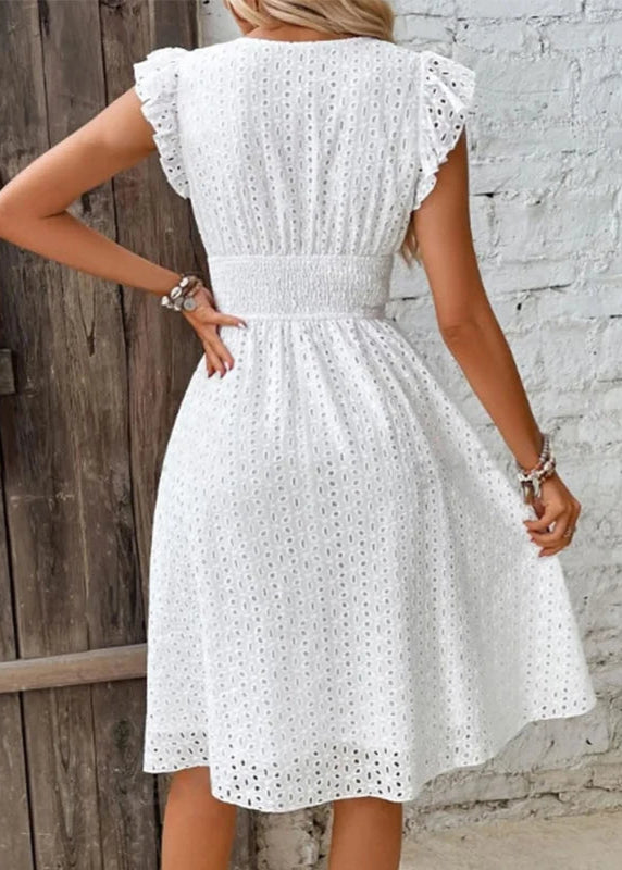 Vestido Feminino Midi em Laise com Babado