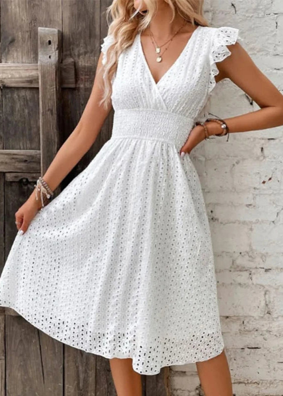 Vestido Feminino Midi em Laise com Babado