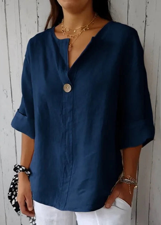 Blusa Feminina de Linho Decote em V