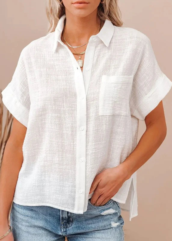 Camisa Feminina de Manga Curta de Linho