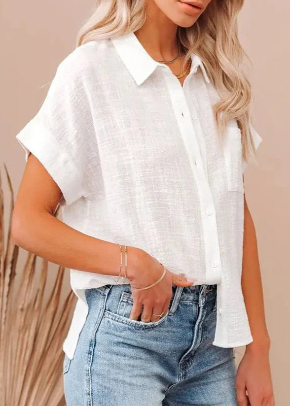 Camisa Feminina de Manga Curta de Linho