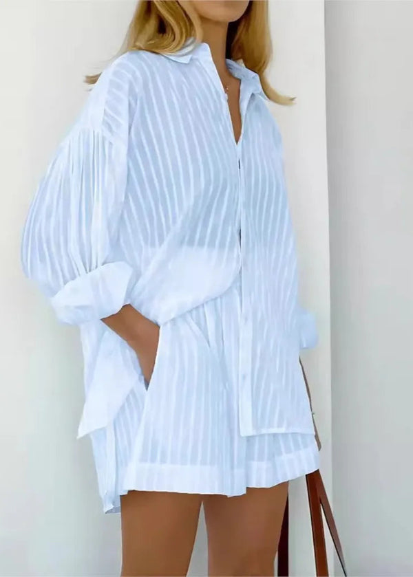 Conjunto Feminino Camisa e Short Listrado