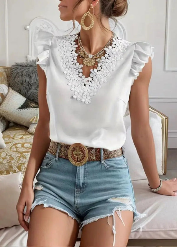 Blusa Feminina de Renda com Babado