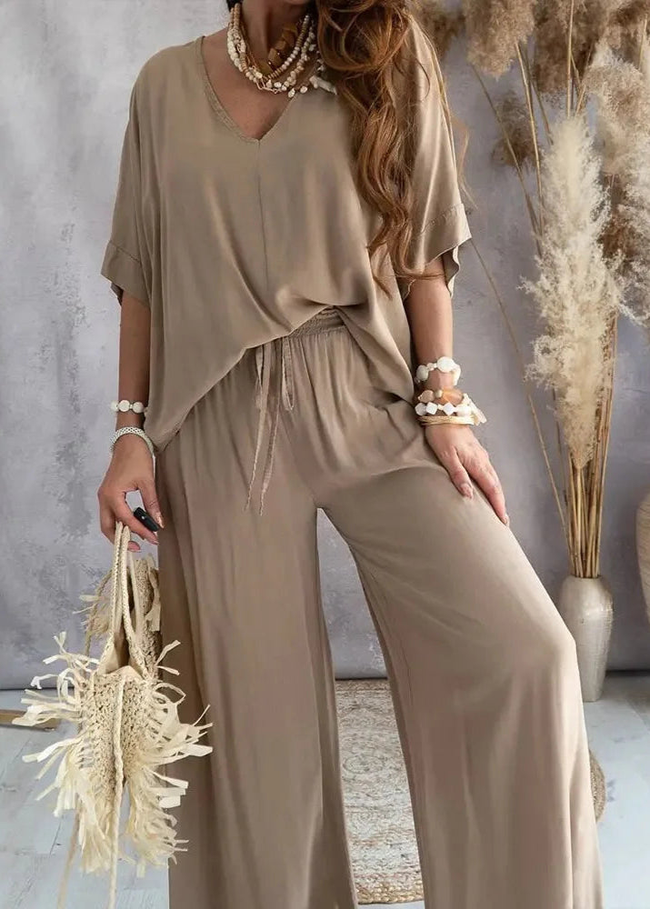 Conjunto Feminino Blusa e Calça Pantalona Decote em V
