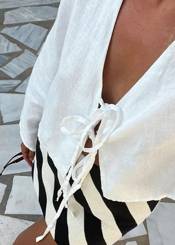 Blusa Feminina Cropped Boho com Amarração na Frente